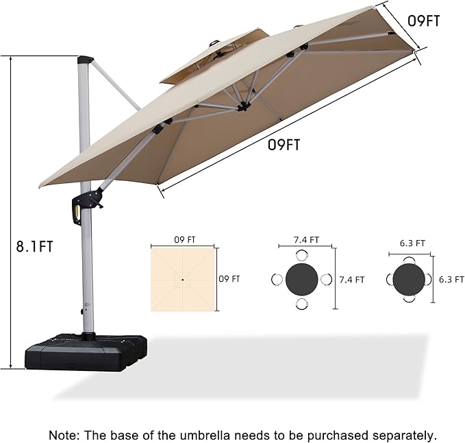 PURPLE LEAF 9ft Patio Umbrella Outdoor Square Umbrella Large Cantilever Umbrella Windproof Offset Heavy Duty Sun for Garden Deck Pool Patio, Beige PURPLELEAF