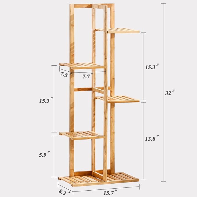 Bamboo 5 Tier 6 Potted Plant Stand Rack Multiple Flower Pot Holder Shelf Indoor Outdoor Planter Display Shelving Unit for Patio Garden Corner Balcony Living Room COPREE