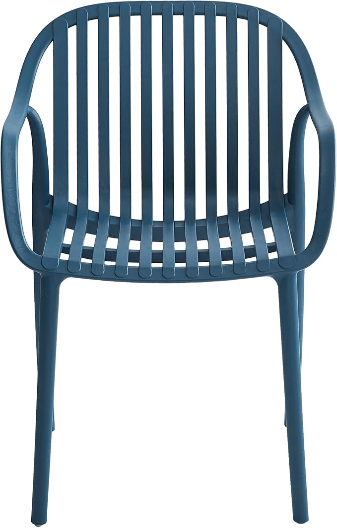 Modern Stackable Outdoor & Indoor Plastic Dining Chairs Set, Armchairs Set, Weather-Resistant, Ideal for Patios, Cafes, and Home Use, Set of 4 (Blue) XDECO