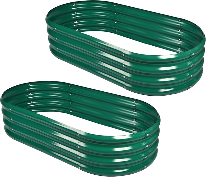 Land Guard 2Pcs Galvanized Raised Garden Bed Kit, 7.5×3×1ft Galvanized Planter Raised Garden Boxes Outdoor, Oval Large Metal Raised Garden Beds for Vegetables (Forest Green) LandGuard