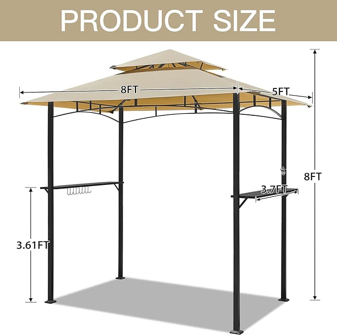 AECOJOY 8' x 5' Outdoor Grill Gazebo Canopy, BBQ Canopy for Outdoor Grill, 2- Tier BBQ Gazebo Shelter for Patio, Backyard and More (Beige) AECOJOY