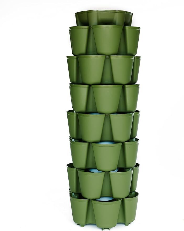 Greenstalk 7 Tier Leaf Vertical Planter for Growing a Variety of Strawberries, Vegetables, Herbs, & Flowers (Evergreen) GreenStalkVerticalGardens