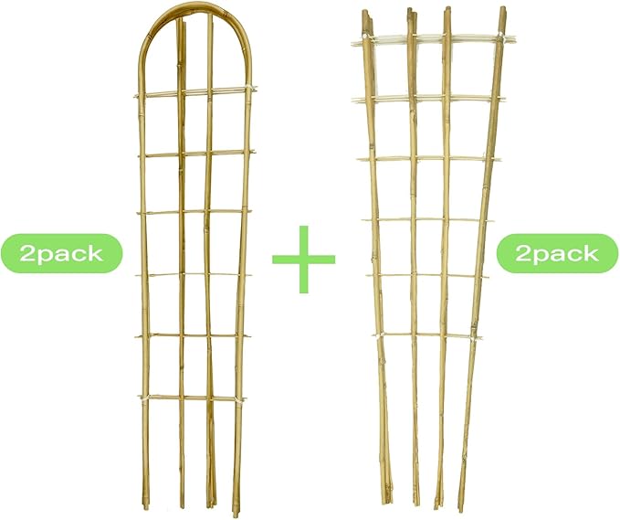 Natural Bamboo Trellis, 4Feet,Fan-Shaped+U-Shape,4Pack,Plant Support Trellis for Outdoor and Indoor Potted Climbing Plants,Vegetables, Cucumber, Tomato, Hoya, GUANGYE