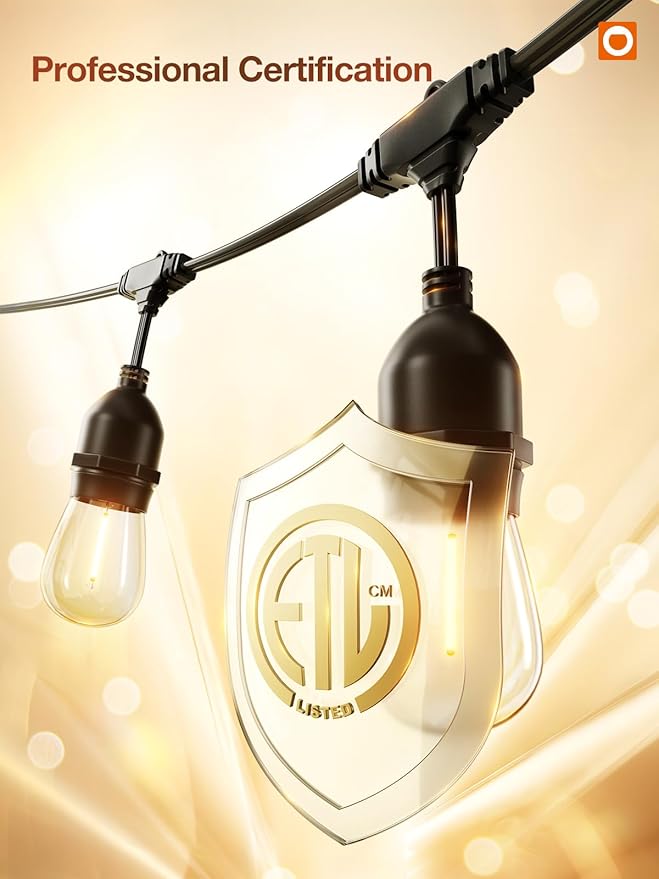 addlon LED Outdoor String Lights 24FT with Edison Vintage Shatterproof Bulbs and Commercial Grade Weatherproof Strand - ETL Listed Heavy-Duty Decorative Cafe, Patio, Market Light addlon