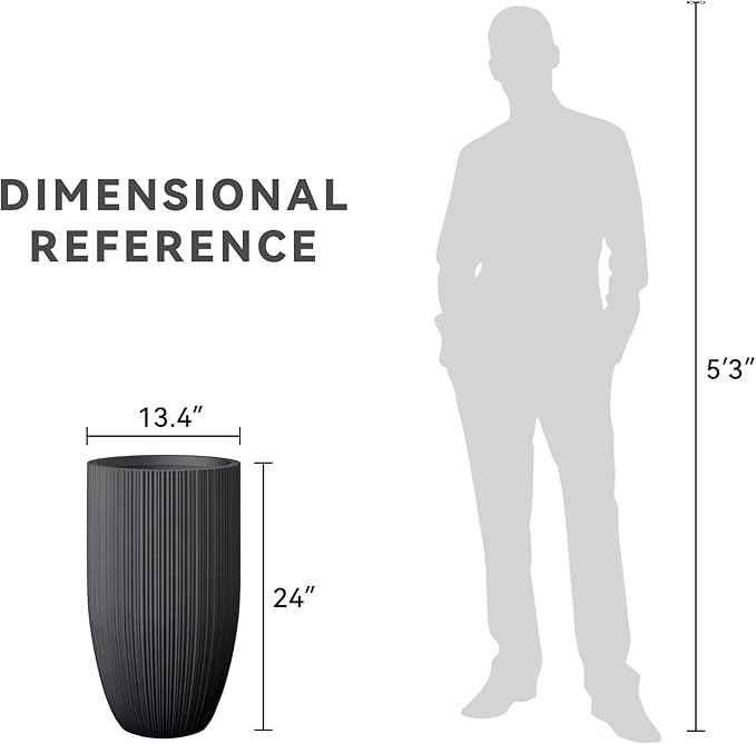 Kante 24 Inch Tall Round Concrete Planter, Large Indoor Outdoor Plant Pots with Drainage Hole and Rubber Plug, Modern Decorative Garden Pots for Home Patio Porch, Textured Black Kante