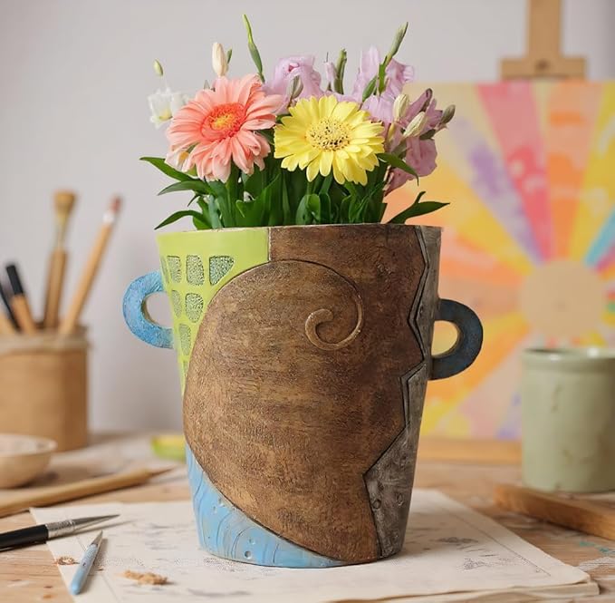 Picasso Abstract Face Flower Pot,Unique Resin Crafted Planter with Drainage Holes,Interesting Colorful Planter with Human face,for Indoor and Outdoor Botanical Home décor (Modern) Rootora