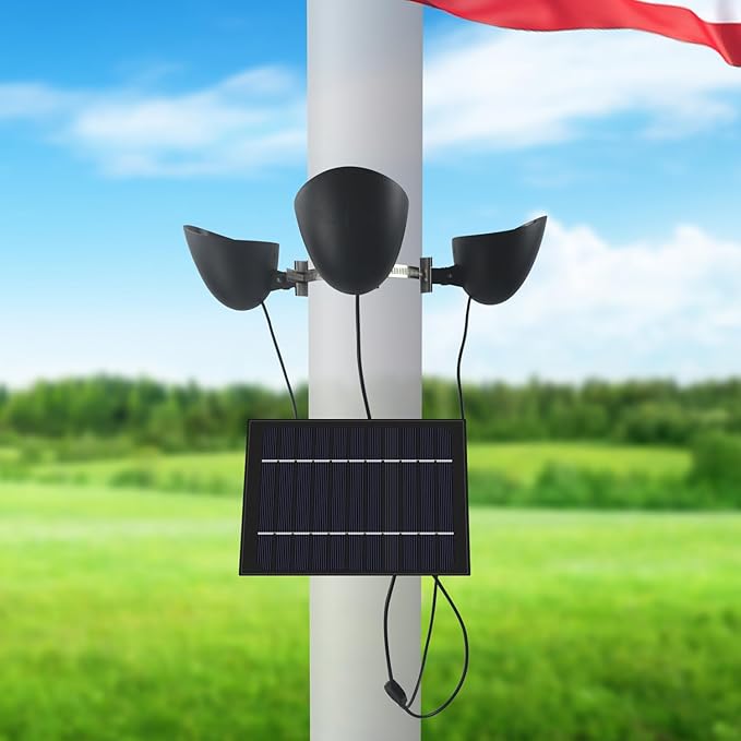 Solar Flag Pole Light 3 Super-Spotlights LEDs, Adjustable Metal Clamps Fits 2-6''Flag Poles, IP65 Waterproof Outdoor Solar Powered Flagpole Lights, 360 Degrees of Flag Illumination Flag Ground House ENRYBIA