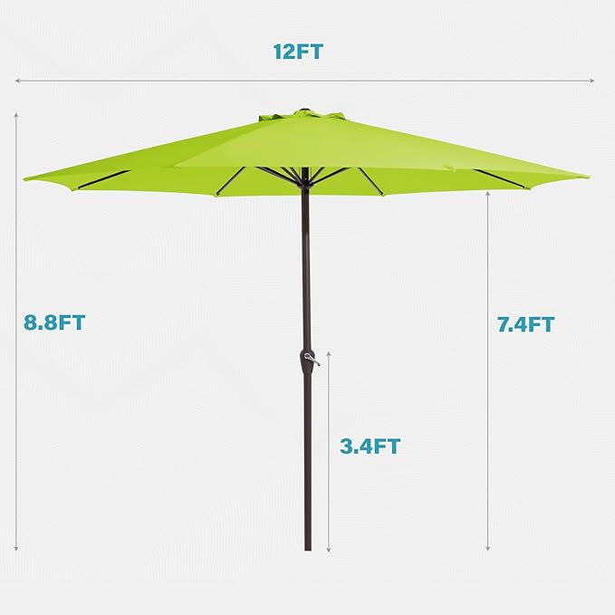 MEWAY 12ft Patio Umbrella Outdoor Table Umbrellas with Crank, Market Umbrella 8 Sturdy Ribs for Deck, Garden, Pool and Backyard, Apple Green MEWAY
