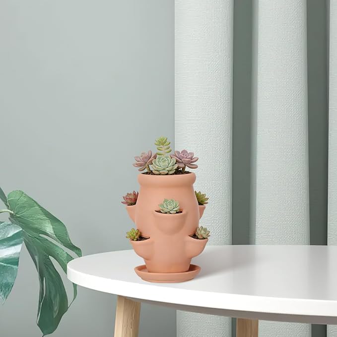 Strawberry Planter Garden Tower with 6 Pocket Terracotta Pot Vertical Garden Planters Pot Versatile Flower Container for Home Patio Balconies Gardening Abaodam