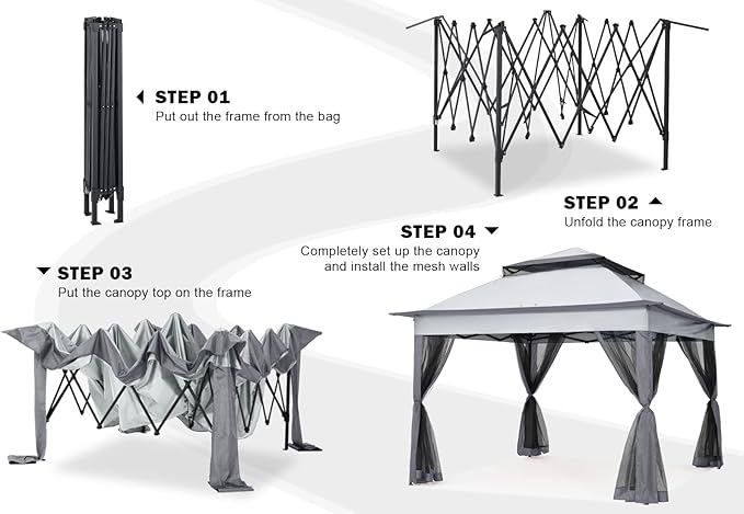 COOSHADE 11x11 Pop Up Gazebo Tent Outdoor Canopy Patio Shelter with Mosquito Netting(Dark Grey) COOSHADE