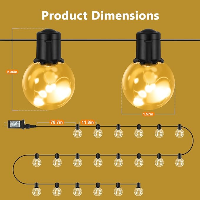 Outdoor String Lights, 25ft 20 LED Bulbs Hanging Patio Lights Dimmable with Timer & Remote, Globe Bulb Shatterproof & Waterproof for Outdoor Indoor Patio Backyard Balcony Decor - Warm White KEPSTARS