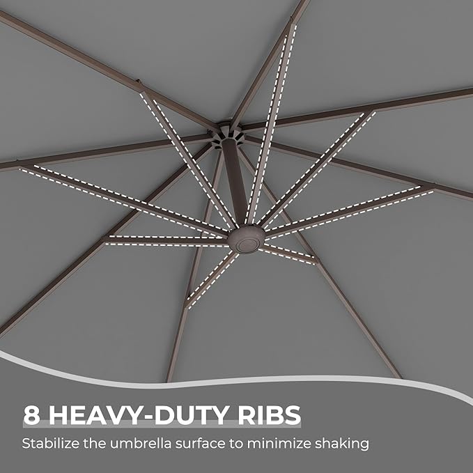 Grand patio 10x10 FT Patio Cantilever Umbrella with Base Outdoor Large Square Tilting Offset Umbrellas for Deck Backyard (Gray, 10x10 FT) GrandPatio