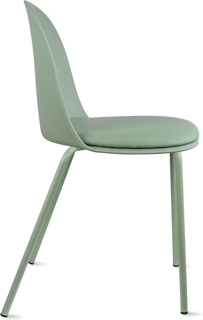 2xhome Modern Stackable Armless Dining Chair | Plastic Shell Seat with Metal Legs | Indoor or Outdoor Use | Home Kitchen Patio (4, Green, Padded Seat) 2xhome