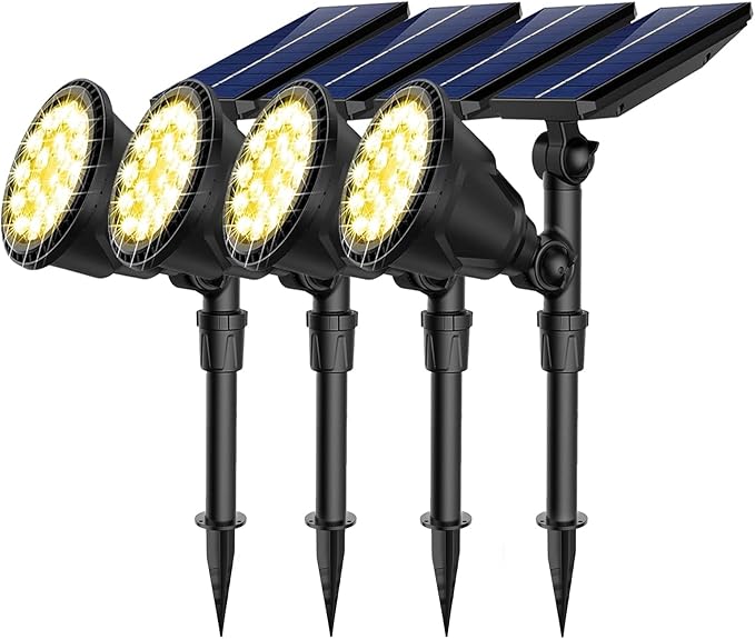 JSOT 600 Lumen Bright Solar Lights Outdoor Waterproof,Solar Powered Landscape Spotlights Solar Walkway Lighting for Backyard Garden Pathway Driveway Path Wall Patio Decor Warm White 4 Pack JSOT