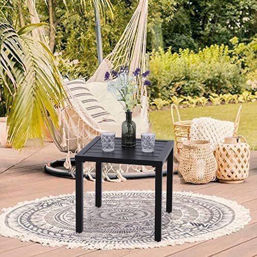 PHI VILLA Outdoor Patio Side Table Set of 2, 19" Small Black Metal Square End Table, Outside Coffee Bistro Table for Porch, Deck, Balcony, Indoor PHIVILLAThepioneerofcomfortablehouseholdsupplies