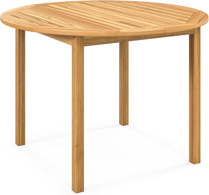 Tangkula 44" Round Outdoor Dining Table for 4, Acacia Wood 4-Person Large Patio Dining Table, Farmhouse Indoor Outdoor Dining Furniture for Deck, Garden, Poolside & Backyard TANGKULA