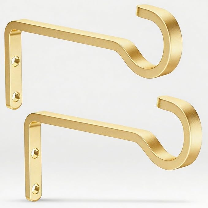 6 Inch 2 Pack Heavy Duty Outdoor Plant Hangers for Hanging Baskets, Iron Plant Brackets, Metal Plant Wall Hooks for Lantern, Bird Feeder, Wind Chimes, Gold saffruff