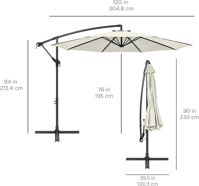 Best Choice Products 10ft Solar LED Offset Cantilever Hanging Market Patio Umbrella, 8 Sturdy Ribs, Easy Adjustment - Ivory BestChoiceProducts