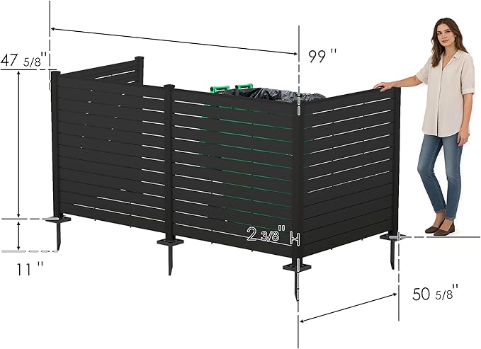 Kozyard 50" W x 48" H Outdoor Privacy Screens Aluminum Post, Air Conditioner Fence Panels, Pool Equipment Enclosure, Trash Can Screens Fence Kit for Outside Backyard Patio(Black/4Panels) Kozyard