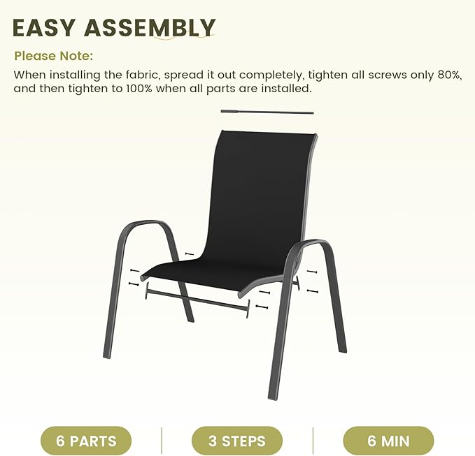 UDPATIO Patio Chairs Set of 8, Stackable Outdoor Dining Chairs with High Back, Breathable Textilene Fabric Outdoor Chair All Weather, 350LBS Capacity for Garden, Backyard (Black) UDPATIO