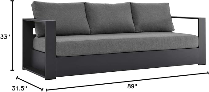 Modway Tahoe Aluminum Outdoor Patio Sofa in Gray Charcoal Modway