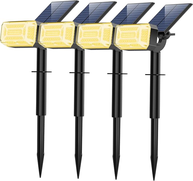 Solar Spot Lights Outdoor, 102 LED Solar Garden Yard Spotlight Waterproof Landscape Flood Powered Lights with Adjustable Light & Panel, 4 Lighting Modes for Pathway Driveway, 4 Pack(Warm White) WENATY