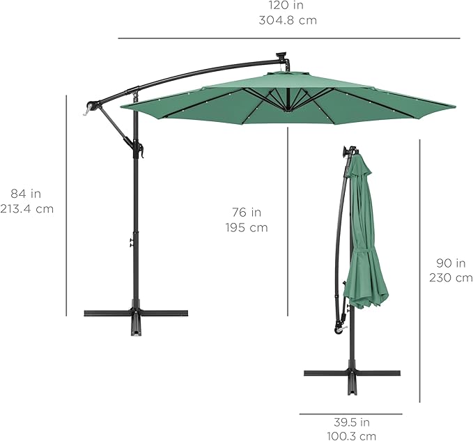 Best Choice Products 10ft Solar LED Offset Cantilever Hanging Market Patio Umbrella, 8 Sturdy Ribs, Easy Adjustment - Seaglass BestChoiceProducts
