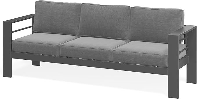 Wisteria Lane Patio Furniture Metal Sofa, Metal Outdoor Chairs with Upgraded Cushions, All-Weather Outdoor 3 Seats Sofa Couch for Balcony, Garden, Deck, Backyard, Grey WisteriaLane