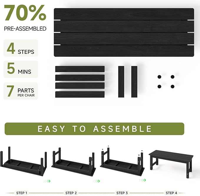 ONBRILL Outdoor Benches Weatherproof, 2-Person Poly Lumber Garden Bench, All-Weather Patio Bench Will not Rot and Fade for Garden, Porch, Backyard and Park, Easy Installation, Black ONBRILL