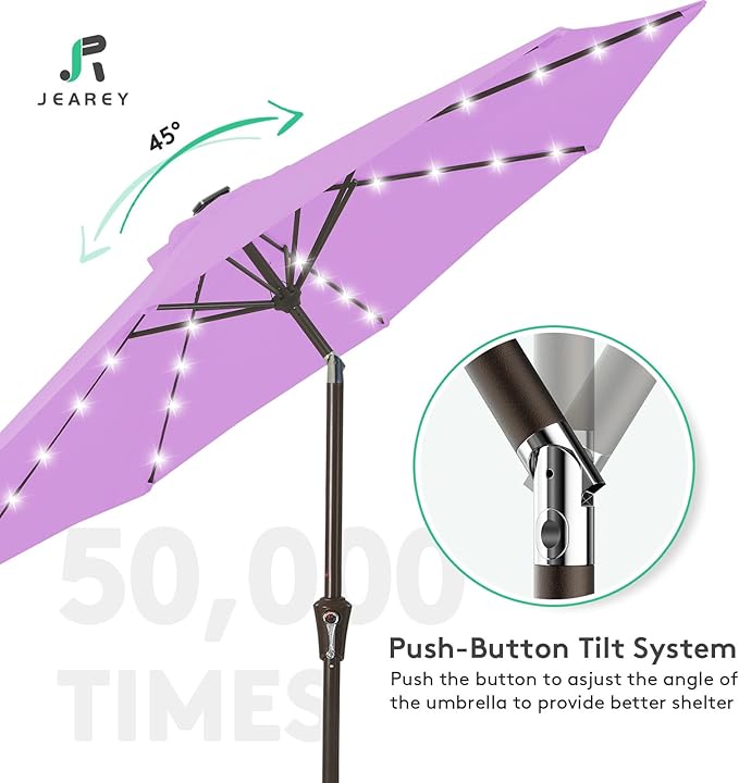 JEAREY 9FT Outdoor Patio Umbrella with Solar Lights, LED Lighted Pool Umbrella with Tilt and Crank, Outdoor Table Umbrellas for Deck, Yard & Market (Taro Purple) JEAREYOutdoorsCollection