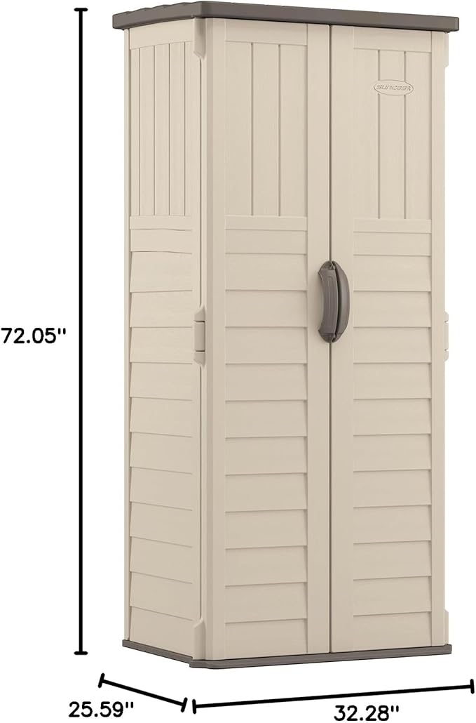 Suncast Vertical Outdoor Storage Shed with All-Weather Construction, Vanilla Suncast