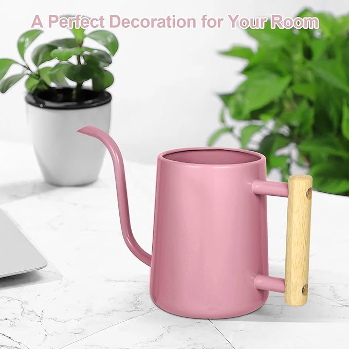 Watering Can Indoor Plants, 35 oz/1000 ml Metal Stainless Steel Watering Can Pot with Long Spout for Indoor House Plants Bonsai Outdoor Garden Flower Decorative (Pink) Rootora