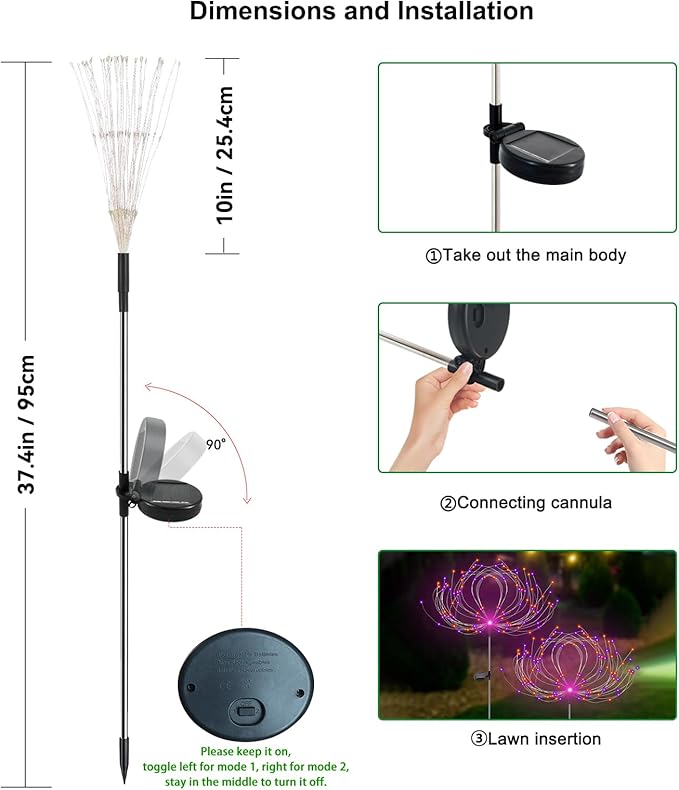 Solar Garden Lights Outdoor Waterproof, 2 Pack 120 LED Solar Firework Lights Decorative Garden Décor Outside for Flowerbed Pathway Party Halloween Christmas Decorations, Purple + Orange Slyuexu