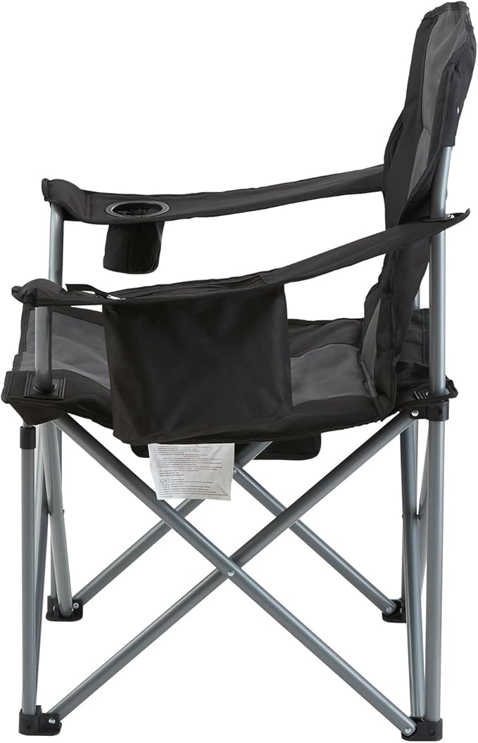 VEVOR Oversized Camping Folding Chair, Portable Heavy Duty Outdoor Quad Lumbar Back Padded with Side Pockets, Cup Holder and Cooler Bag for Beach, Lawn, Picnic, Fishing, Backpacking, Black VEVOR
