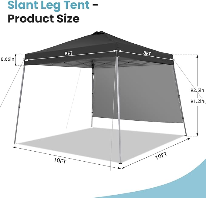 Canopy Tent, 10X10 FT Pop Up Canopy Outdoor Tent Slant Legs with Carrying Bag, Portable Gazebo Shelter - 8X8 FT Canopy Cover (Black with 1 Sidewall) Oneofics