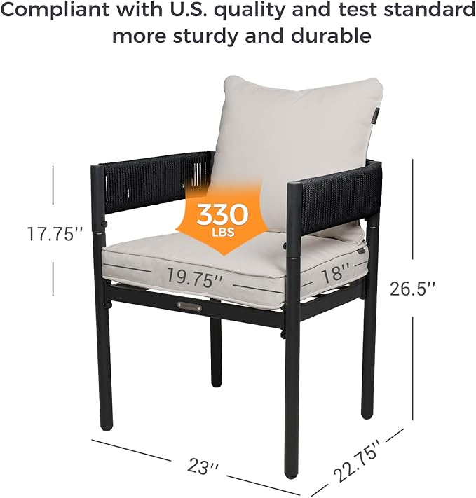 Grand patio Outdoor Dining Set, 7-Piece Patio Table and Chairs Set, Metal Woven Wicker Fixed Patio Chairs with Thickened Cushions & 1 Rectangular Woodgrain Dining Table with Umbrella Hole (Black) GrandPatio