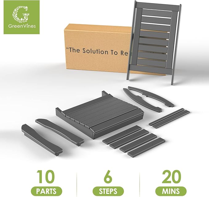 GREENVINES Outdoor Rocking Chairs | Set of 2 | Porch Rocker | HDPE Plastic | Grey | Oversized Rockers | High Back | Big & Tall | Ladder Back | for Patio Outside Backyard Balcony Garden GreenVines