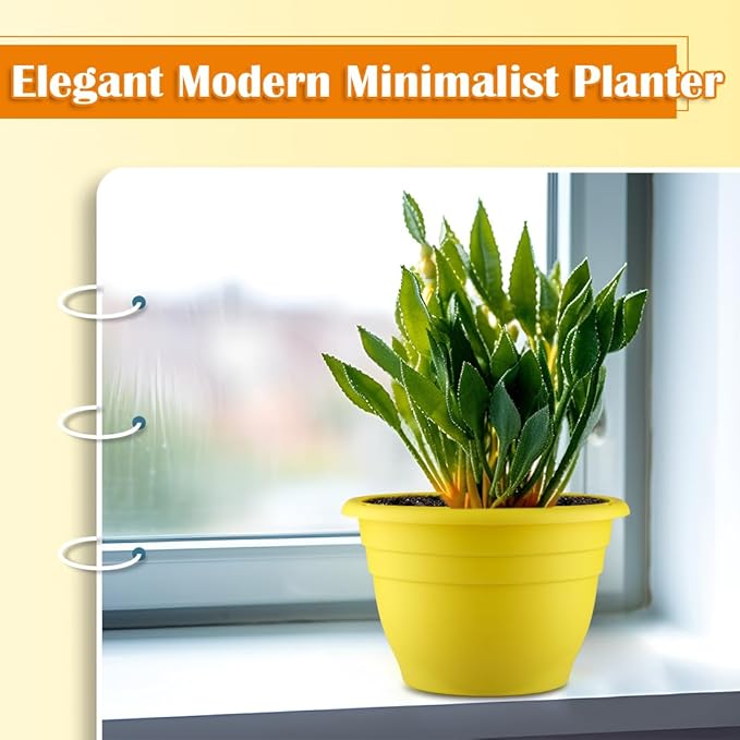 11 Inch Plant Pots Set of 3,Plastic Planters with Drainage Holes & Removable Plugs,Indoor Outdoor Flower Pots for Plants,Herbs, Succulents,Durable Lightweight(Yellow) RooTrimmer
