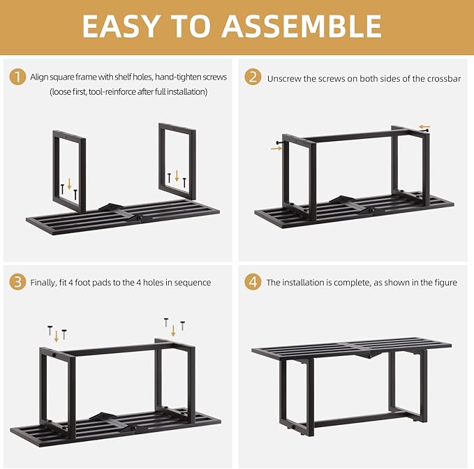 2 Pack Metal Plant Stand, Foldable Heavy Duty Indoor, Window Iron Plant Shelf - Mid Century Modern Slatted Bench for Patio, Garden, Living Room Load Bearing 330 lbs 26" L x 10.4" H x 8.6" W 1 Tier Black HomecourtyardsInterio