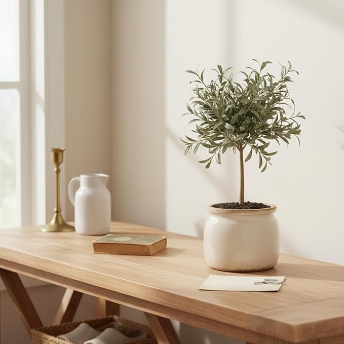 Ceramic Planter & Vase for Wabi Sabi Decor, 6.29 Inch Nordic Minimalist Flower Pot with Drainage Hole for Indoor Plants, Boho Tabletop Bookshelf & Living Room Decoration, Unique Gift (Antique Ivory) XiaanJiaju