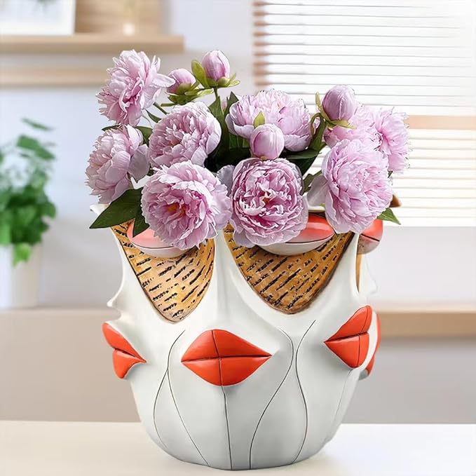 TOZLU Art Abstract Face Planters Pots Head,Unique Fun Abstract Face Flower Pot Ornaments Head Planter Pots Container Colorful Face Resin Flower Pot for Home and Garden Decor(face Flower Pot) TOZLU
