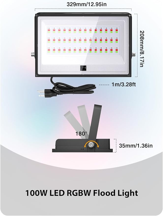 Onforu 2 Pack RGBW LED Flood Light 800W Equivalent, 100W Color Changing Floodlight with 44 Keys Remote, 2700K Warm White IP66 Waterproof Spot Lights Outdoor, Uplights for Stage, Party Onforu