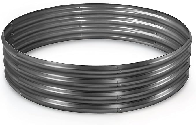 Land Guard Galvanized Raised Garden Bed, Planter Raised Garden Beds Outdoor, Round Clearance Raised Garden Beds for Gardening Vegetables 4x4x1ft (Gray)…… LandGuard