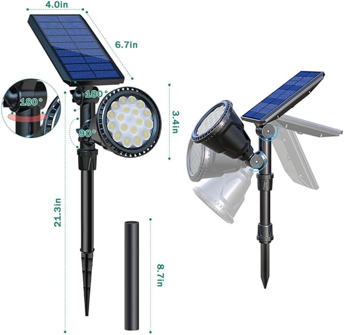 Solar Spot Lights Outdoor, 18 LED Bright Solar Powered Lights Outdoor Waterproof IP65 with 2 Modes Auto On/Off Landspace Flood Light for Flag Pole Palm Tree Sign Statue Garden Yard Patio (2 Pack) OSORD