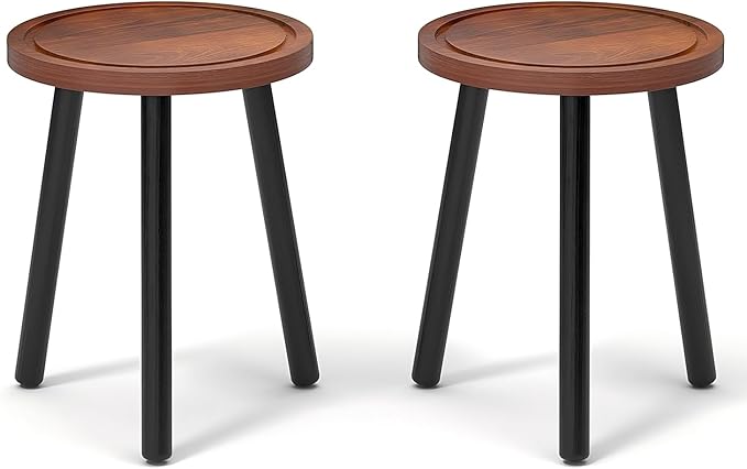 2-Pack Wood Plant Stands Indoor, 16.7" Tall Plant Stand Outdoor Mid-Century Plant Stool, Single Plant Table Modern Small Round Side/End Table for Living Room, Balcony, Office(Brown) Rootora