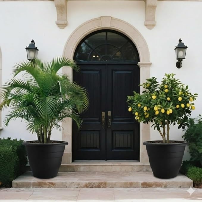 20 Inch Large Plant Pots Outdoor,6 Pack Black Plastic Planters with Drainage Holes,Heavy Duty Lightweight Flower Pots for Trees,Fiddle Leaf Fig,Palm,Patio & Garden RooTrimmer
