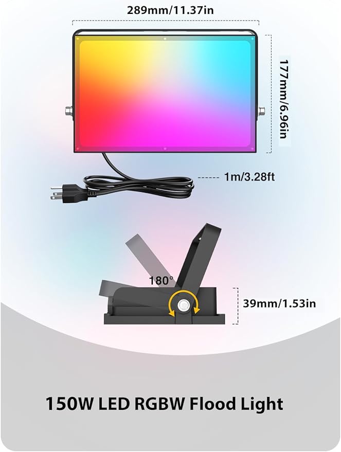 Onforu LED Flood Light Outdoor, 150W Color Changing RGBW Floodlight with Remote, Stage Lights Uplights for Events, IP66 Uplighting Spotlight Floor Strobe Light for Christmas 2 Pack Onforu