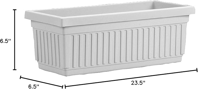 23.5 Inch Terra Roma Rectangular Window Planter Box - Lightweight Plastic Indoor Outdoor Plant Pot with Drainage for Windowsill, Herbs, Flowers, White TheHCCompanies