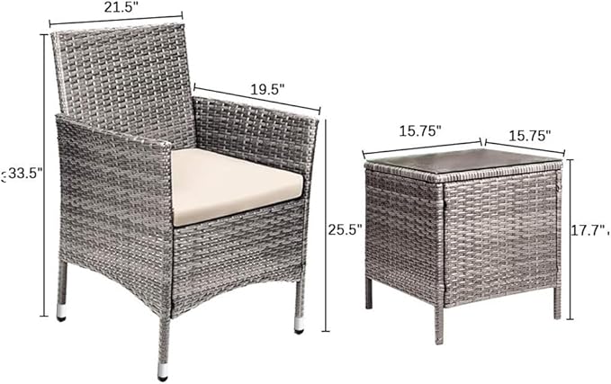 Devoko 3 Pieces Patio Furniture Sets Clearance PE Rattan Wicker Chairs with Table Outdoor Garden Porch Furniture Sets (Light Grey) DEVOKO