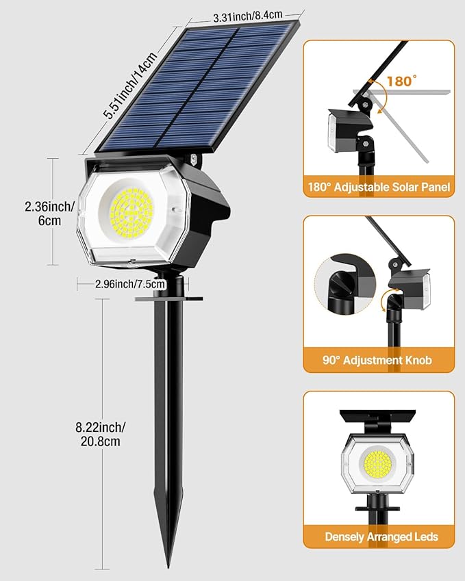 btfarm 4 Pack Solar Spot Lights Outdoor Waterproof IP65-1000LM 52 LED Solar Spotlights Uplights with 3 Modes & 180° Adjustable Panel, Landscape Lighting Outside for Yard Pathway Trees (Warm White) btfarmdecorativelighting